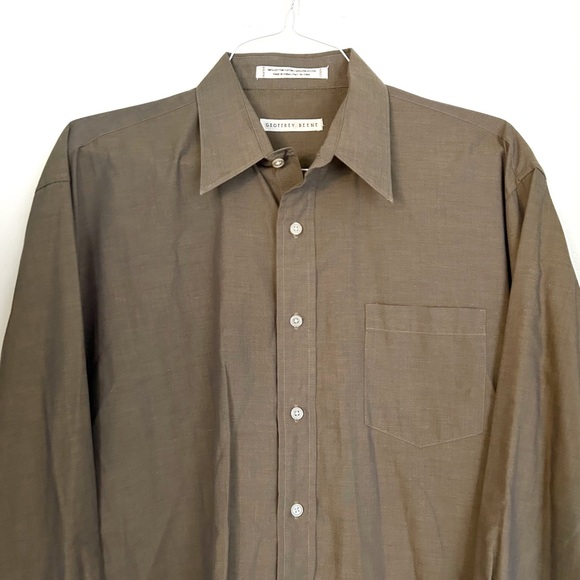 Geoffrey Beene Men’s Taupe Button Down Dress Shirt Collared Pocket Size 34 17” - Picture 2 of 10